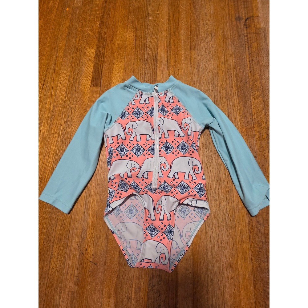 Floatimini Girls 24M Elephant Print Long Sleeve Rash Guard One Piece Swimsuit